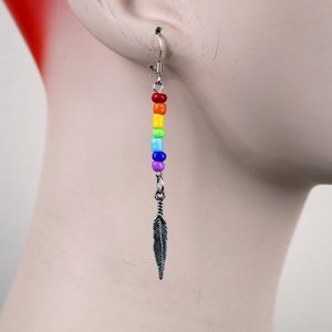 Handmade Rainbow Pride Feather Dangle Earrings